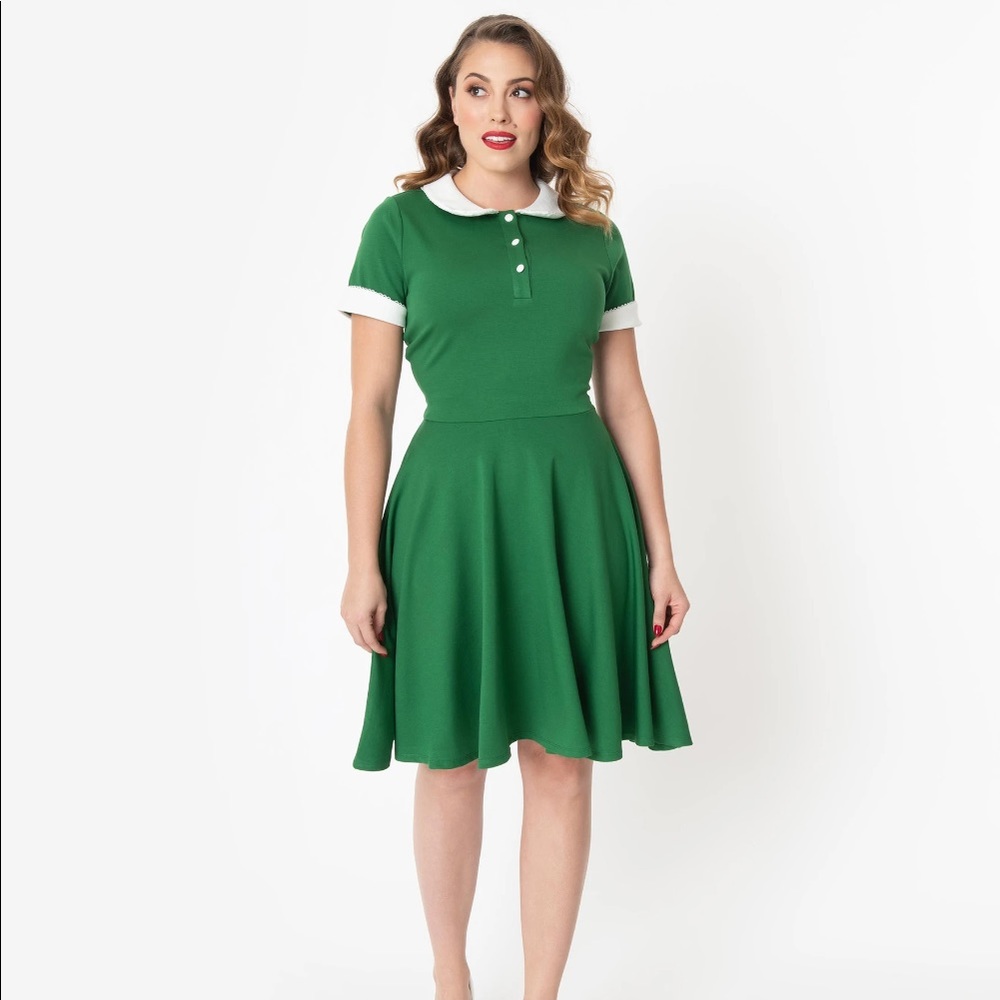 Unique Vintage Green Velma Fit and Flare Dress